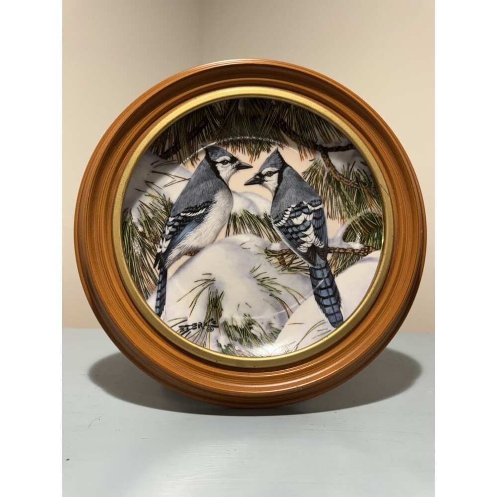 "Blue Christmas" Blue Jays Porcelain Plate 8.5" Songbirds II Series Derk Hansen